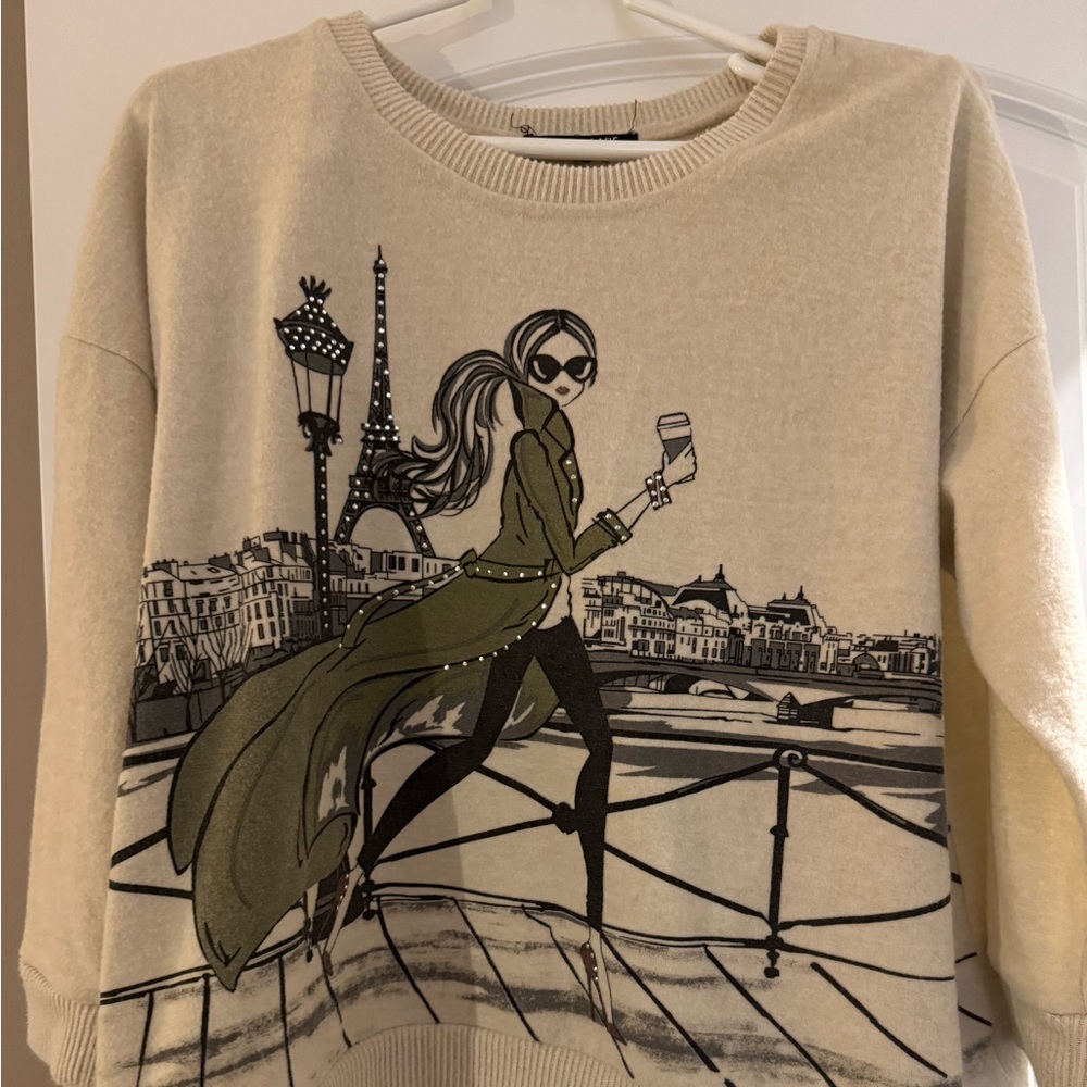 Paris inspired sweater - cute girl with coffee